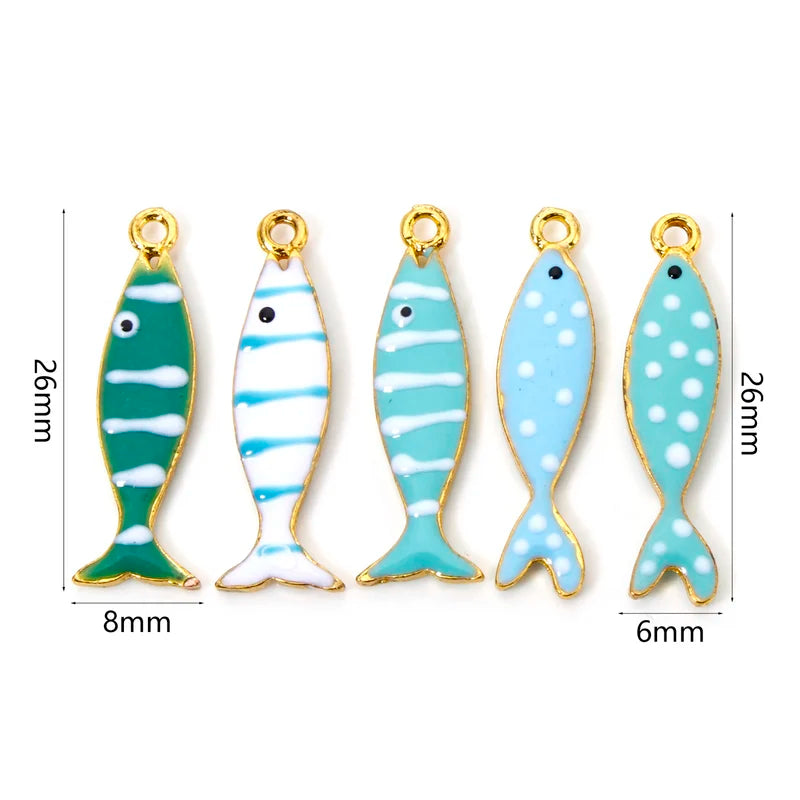 5-Piece Zinc Alloy Double-Sided Enamel Fish Animal Charms Jewelry Pendants