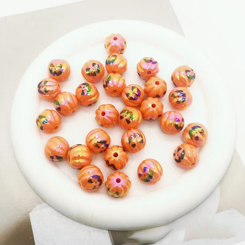 12PCS Acrylic Beads Halloween Printing UV Plating DIY Keychain Phone Chain Accessories