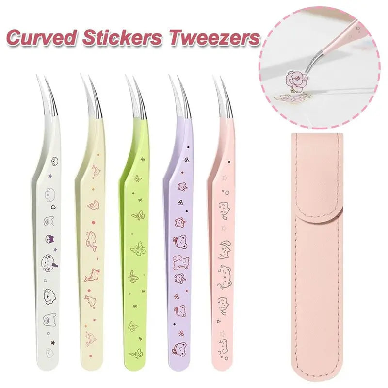 Eyelash Curler Tweezers Stainless Steel False Eyelash Applicator with Cartoon Pattern