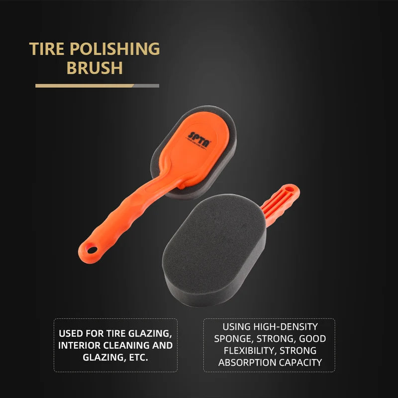 Car Wheel and Tire Waxing Applicator Brush - Polishing Sponge with Handle