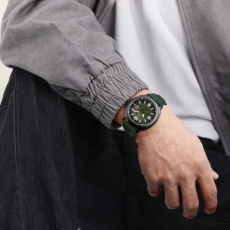 Men's Quartz Watch 3ATM Waterproof Shockproof Leather Casual Business Wristwatch