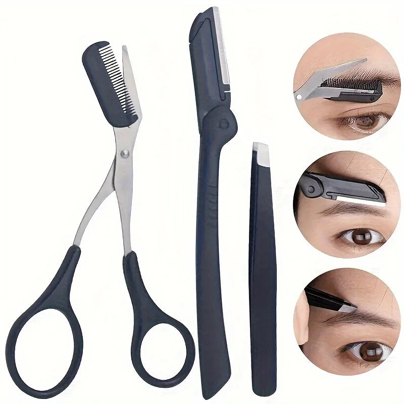 Eyebrow Grooming Kit Set for Women and Men - Stainless Steel Includes Comb & Trimmer