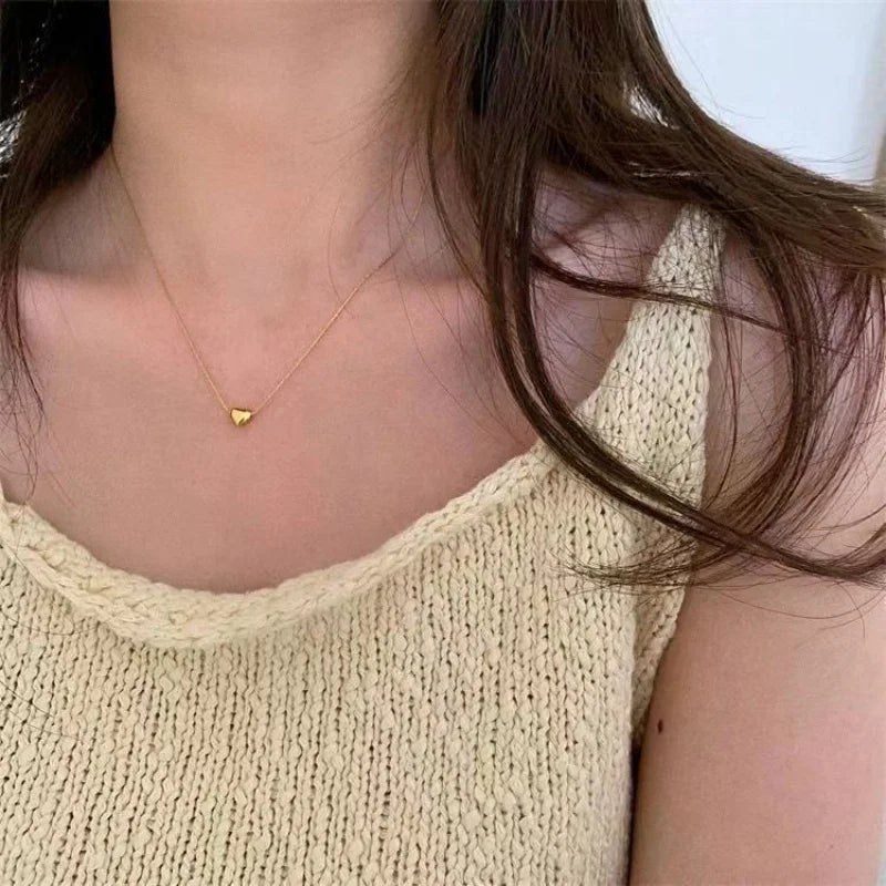 Waterproof Stainless Steel Mini Heart Pendant Necklace for Women Girls Jewelry Gift