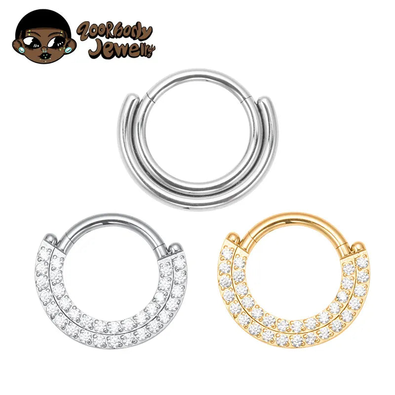 Titanium Septum & Nose Ring Hoop with CZ Segment Body Jewelry