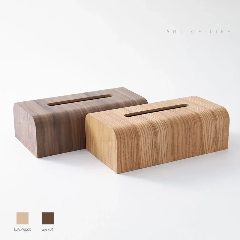 Luxury Walnut Wood Tissue Box Holder - Living Room Coffee Table Storage