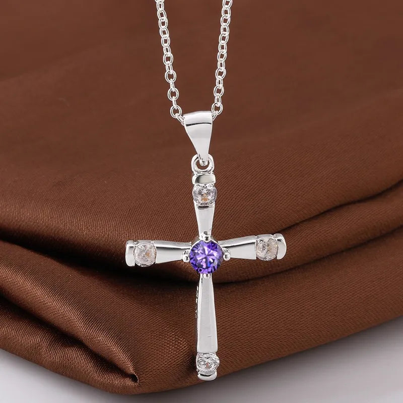 Sterling Silver Cross Pendant Necklace for Women Christmas Gift Jewelry