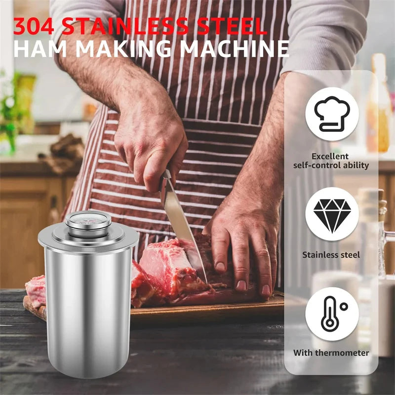Stainless Steel Ham Maker with Thermometer - Meat Press for Pork & Poultry