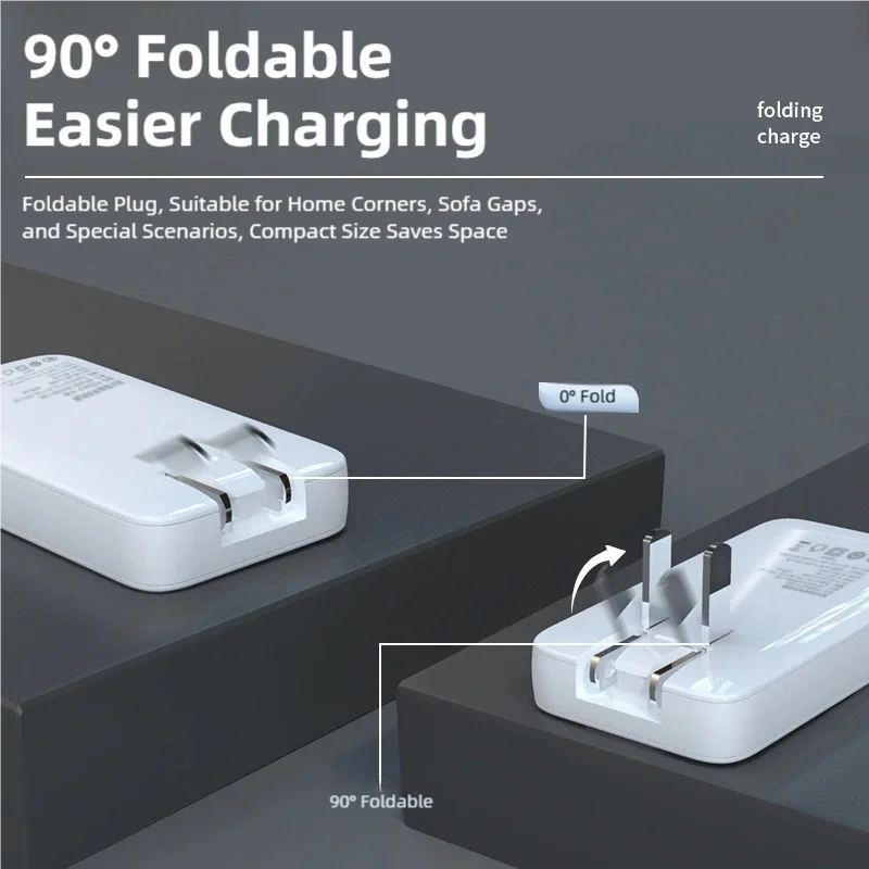 65W Gallium Nitride Travel Charger with Dual USB-C & USB-A Ports, Multi-country Plugs