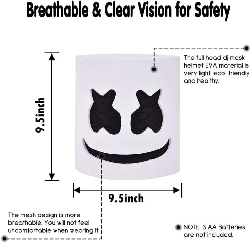 Halloween LED DJ Mask with Breathable Helmet - Lifelike Marshmello Cosplay Prop