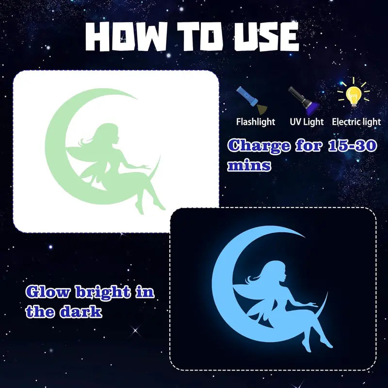 Glow in the Dark Unicorn & Galaxy Wall Decals for Girls' Bedroom - Fairy Butterfly Night Light Stickers