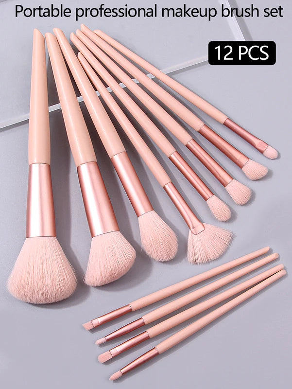 12-Piece Makeup Brush Set - Assorted Cosmetic Blush Foundation Eye Shadow