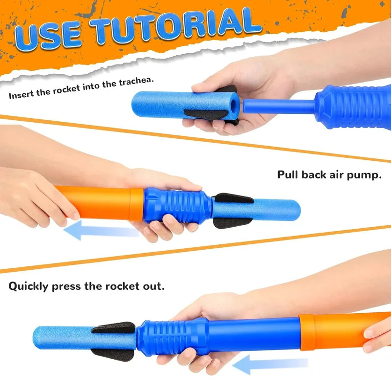Kids Outdoor Foam Rocket Launcher Toy Set - Hand-Propelled Summer Garden Game