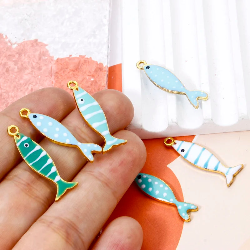 5-Piece Zinc Alloy Double-Sided Enamel Fish Animal Charms Jewelry Pendants