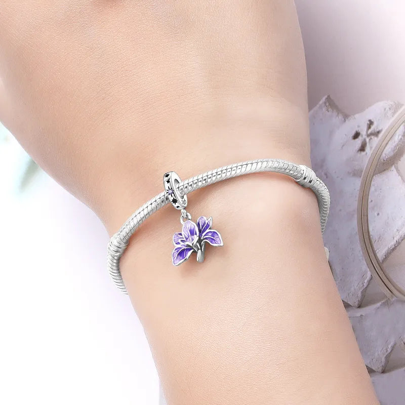 Sterling Silver Flower Pendant Charms for Jewelry Making - Purple Iris