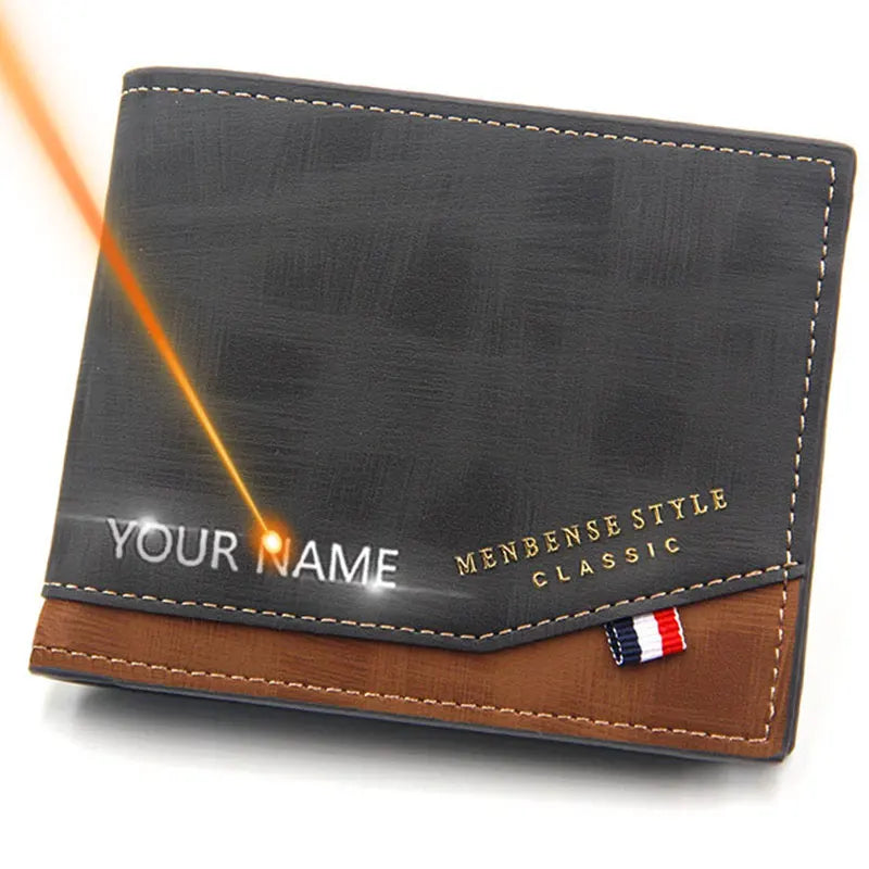 Engraved Men Wallet with Photo Holder Slim Coin Pocket Card Case Frosted Leather