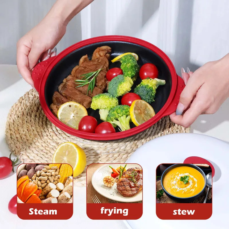 Microwave Crisper Pan & Grill Set with Glass Lid - Fry, Brown, Crisp - Microwave-Safe Cookware