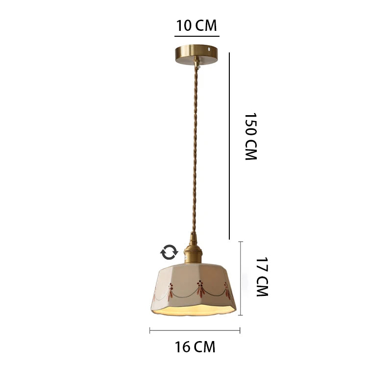 Retro Brass-Glazed Ceramic Chandelier for Bedroom, Restaurant, Bar & Entrance Lighting
