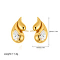 Gold Chunky Double Teardrop Earrings with Clear Crystals for Women