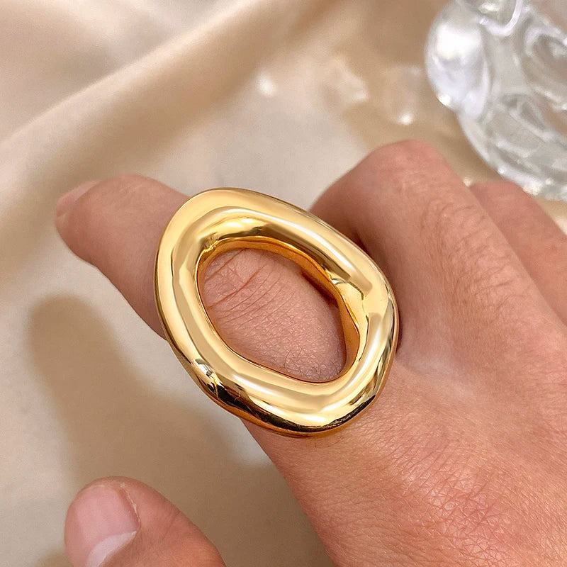 Minimalist Stainless Steel Chunky Ring for Women - Geometric Large Size Waterproof Jewelry