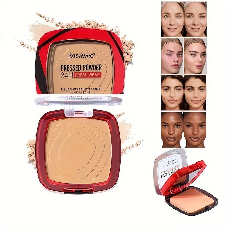 Matte Full Coverage Face Powder Foundation with Puff Applicator - 24H Oil Control & Natural Finish