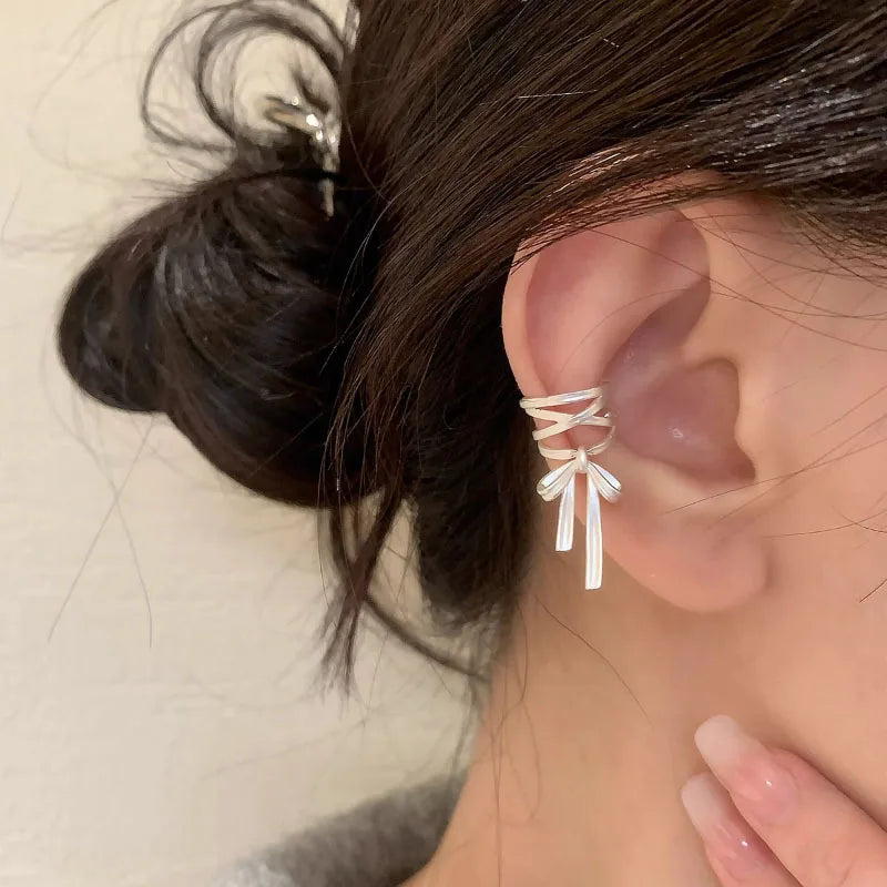 Sterling Silver Bow Knot Ear Clips for Women Girl Ballet Style Jewelry Gift