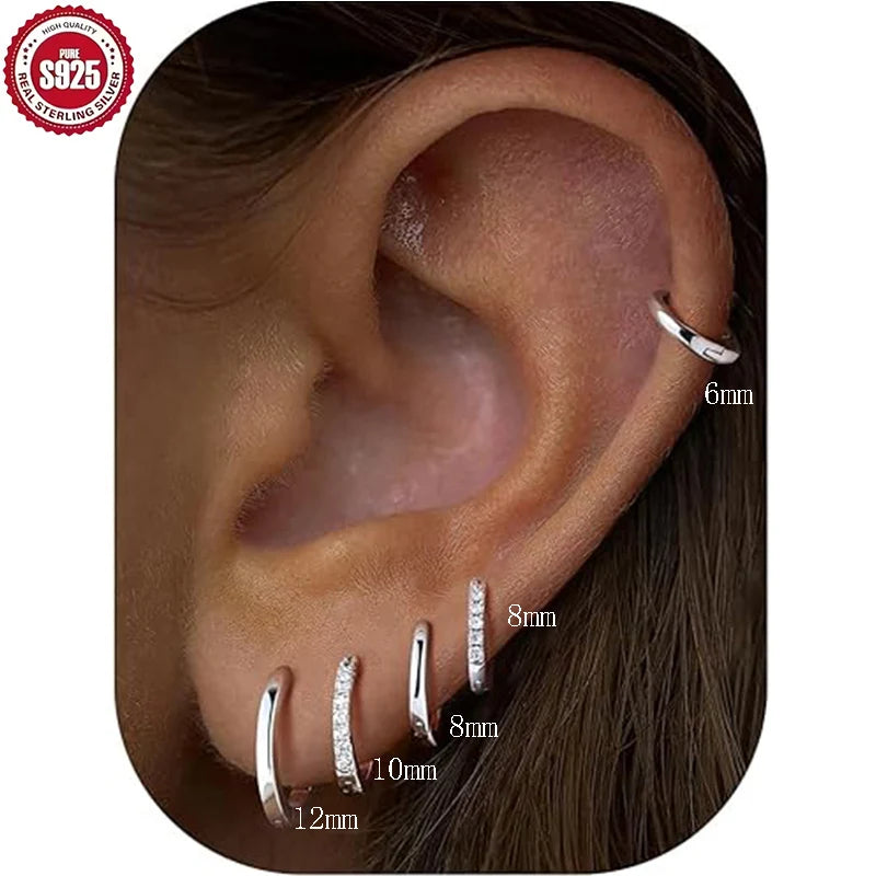 Sterling Silver Hoop Earrings for Women Men Micro Pave CZ Minimalist Huggie Jewelry