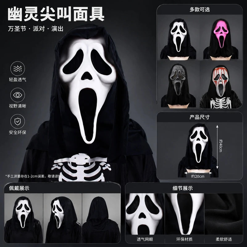 Halloween Creepy Face Mask with Tongue Out - Scary Cosplay Prop for Parties