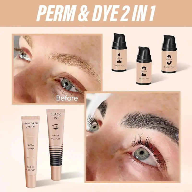Lash Lift & Brow Tint Kit for Eyelash Perming and Eyebrow Dye - Long Lasting 5-8 Weeks