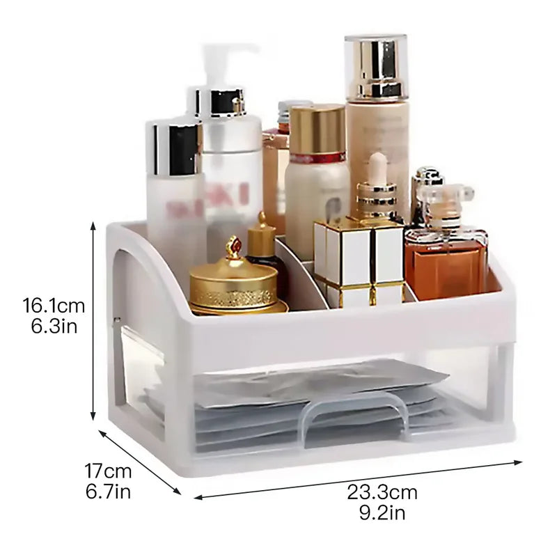 Multi-Compartment Makeup & Jewelry Organizer Box with Drawers - Plastic Storage Case