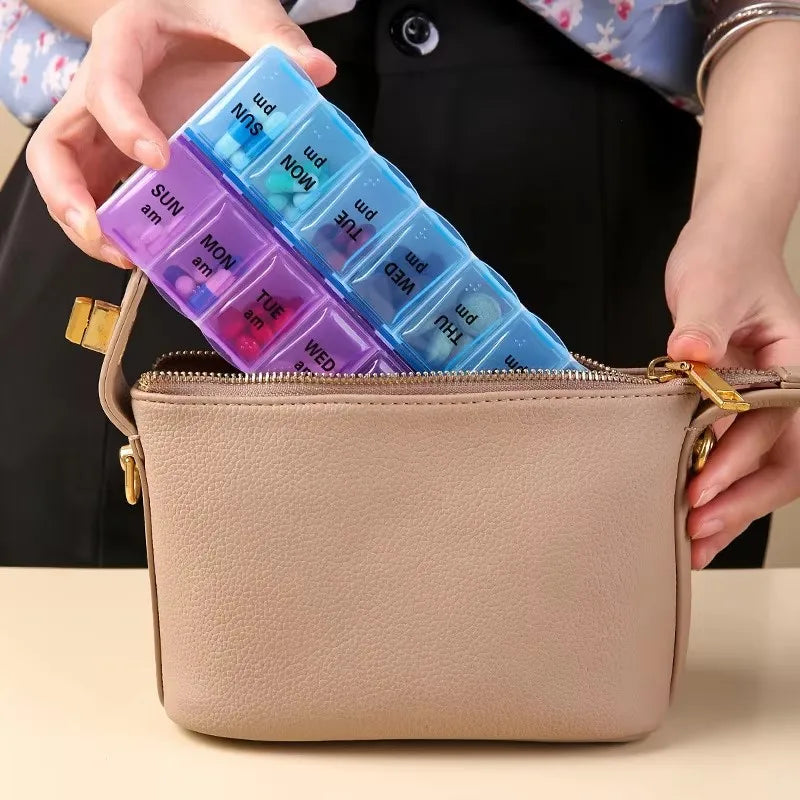 Double Row Portable Medicine Organizer Box 14-Day Large Capacity Storage