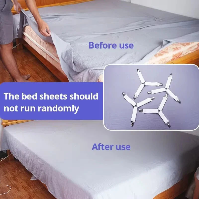 Elastic Bed Sheet Clips Set - Adjustable Fasteners for Fitted Sheets, 4-Pack