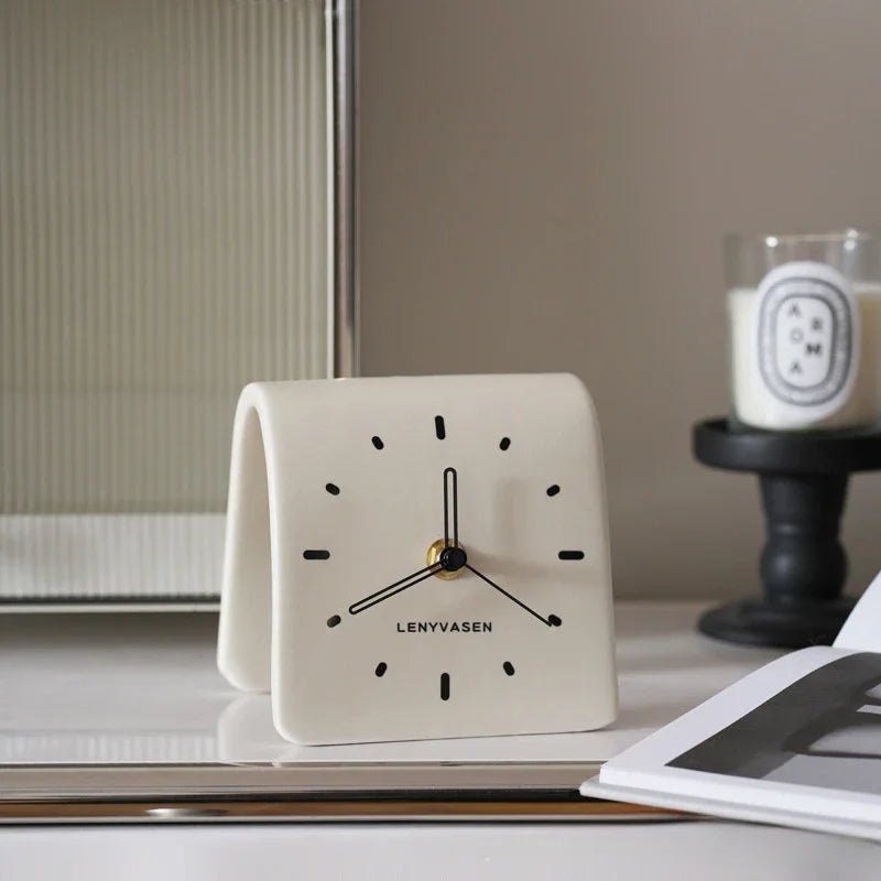 Ceramic Desk Clock Quiet Quartz Movement Home Decor for Living Room and Bedside