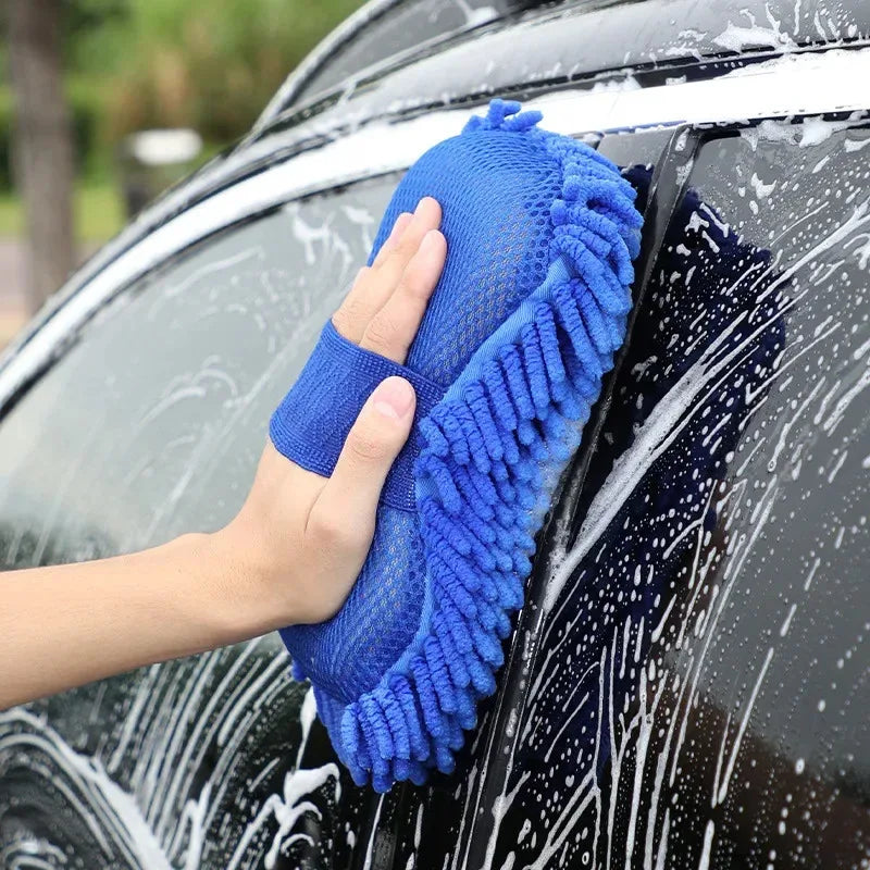 Microfiber Car Wash Sponge & Cleaning Brush Kit - Chenille Auto Detailing Gloves