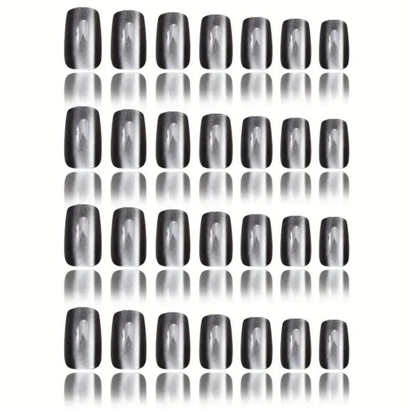 120Pcs Black Cat Eye Fake Nails Glossy Short Square Press-On Manicure Halloween