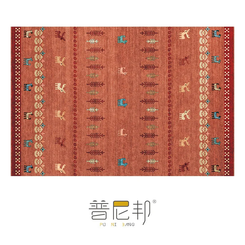 Washable Bedroom Rug with Non-Slip Floor Mat - Soft Ethnic Lounge Carpet for Living Room