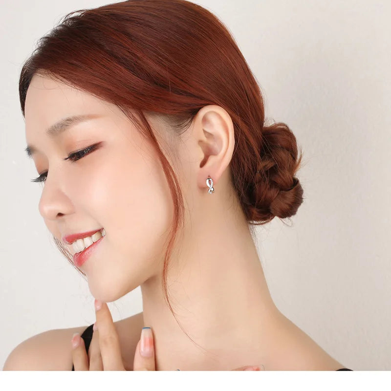 Sterling Silver Zircon Earrings for Women Circle Round Jewelry Gift