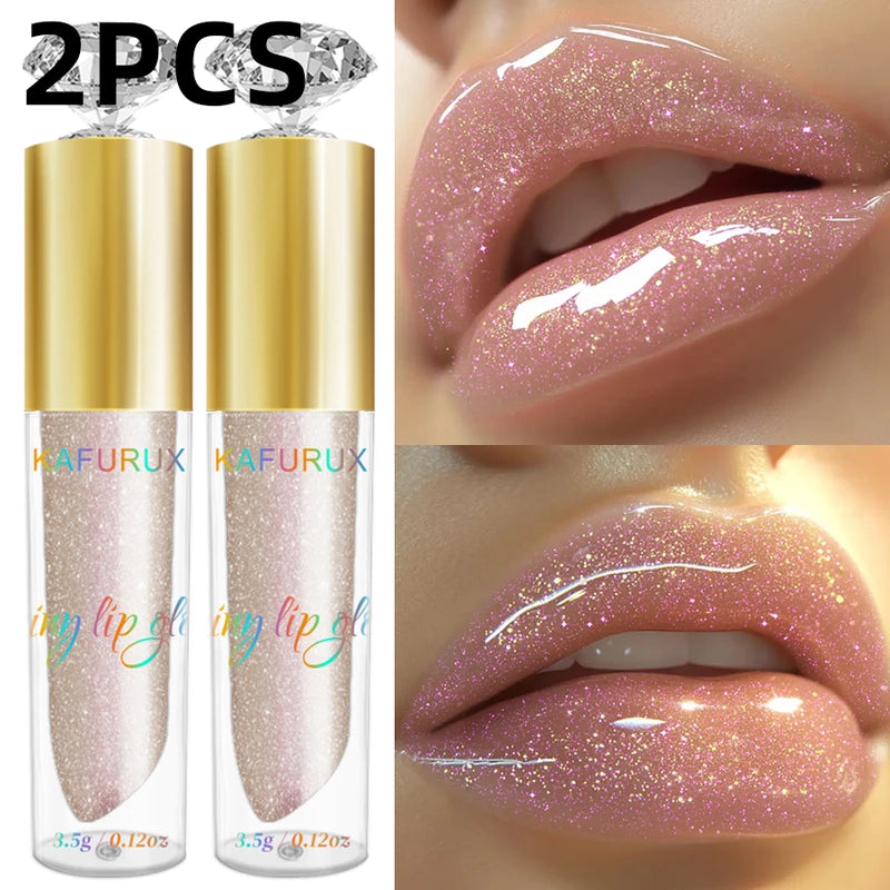 Moisturizing Glitter Lip Gloss Set - 2PCS Sparkling Lip Oil for Women