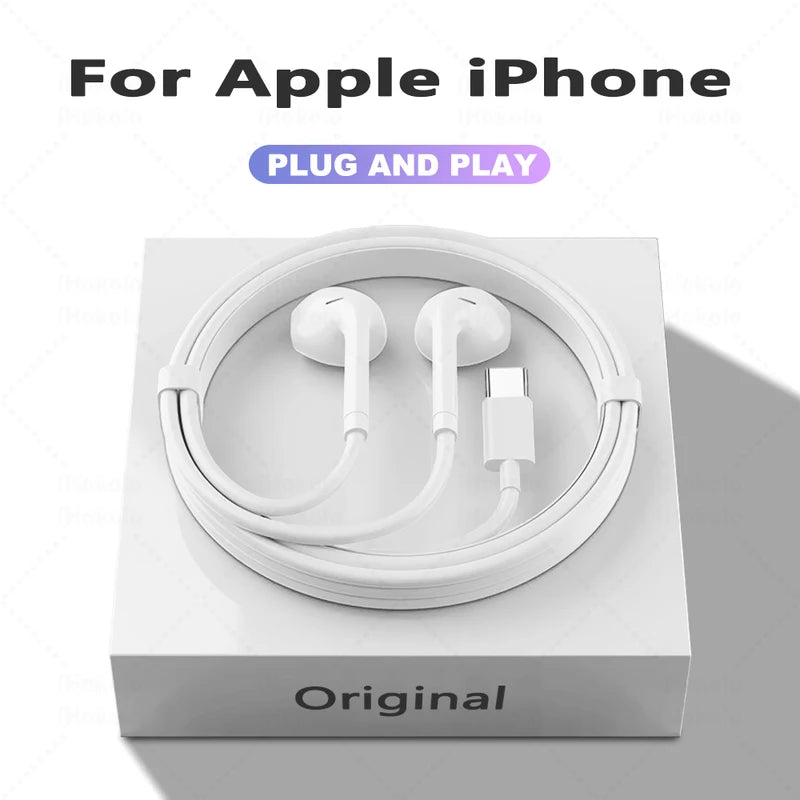 Wired Earphones for iPhone & iPad - In-Ear Headbuds with Lightning, USB-C & 3.5mm