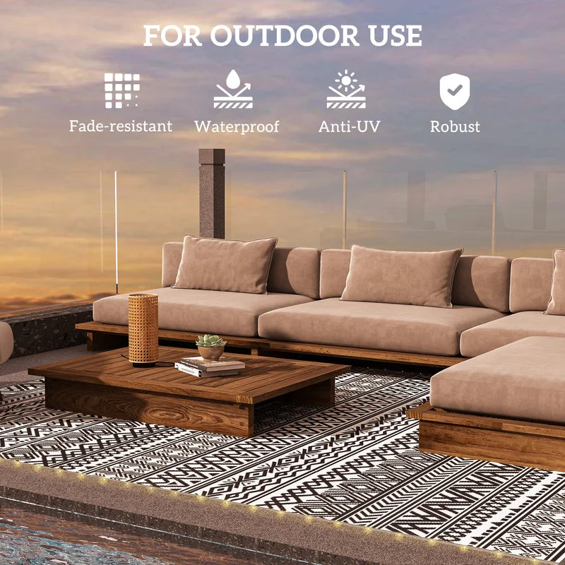 Outdoor Rug with USB LED Lights 12x9 ft Reversible Waterproof Patio Carpet