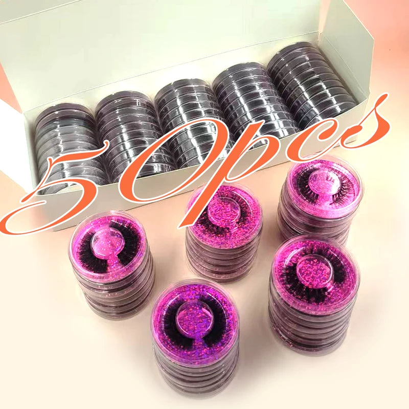 Wholesale 50 Pairs Faux Eyelashes Natural Long Curl Fluffy Reusable Lash Set