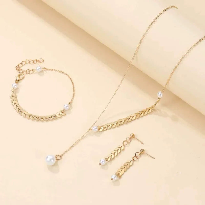 Women Jewelry Sets Necklace Bracelet Earrings Gold Wheat Charm Wedding Party Gift