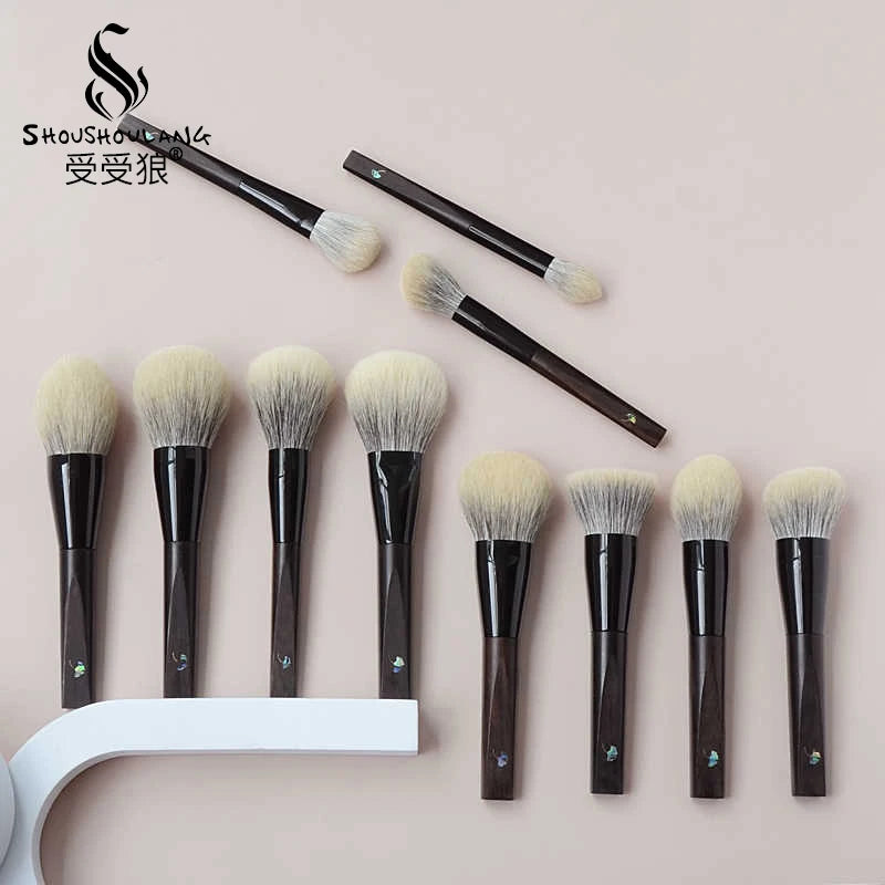Handcrafted Makeup Brush Set with Canadian Squirrel and Goat Hair - Multiple Handle Colors