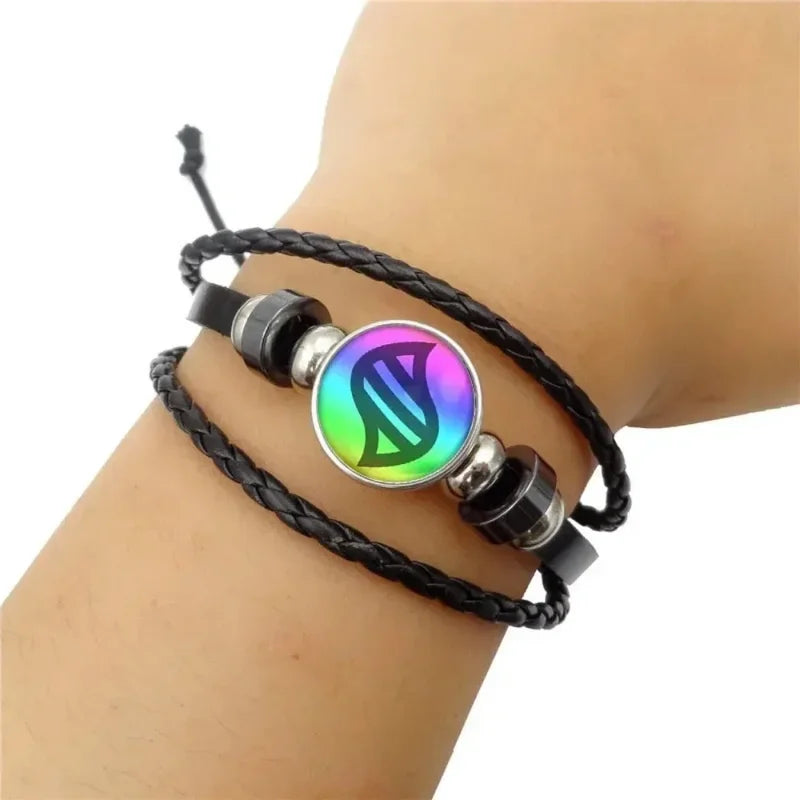 Handwoven Leather Bracelet with Glass Cabochon - Adjustable Boho Jewelry for Women