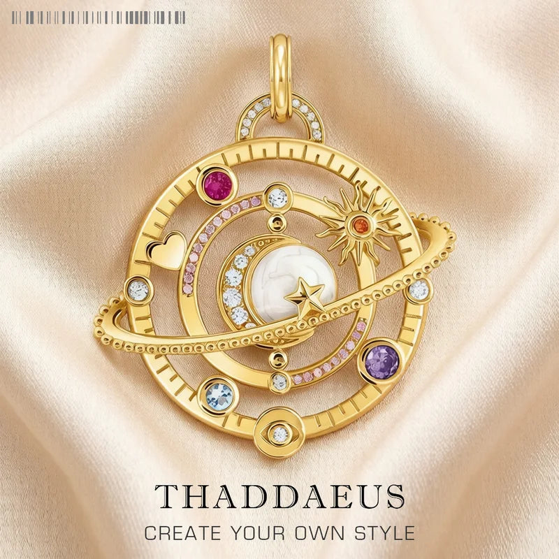Cosmic Planetary Pendant Sterling Silver Jewelry with Zodiac Symbols - Unisex Gift
