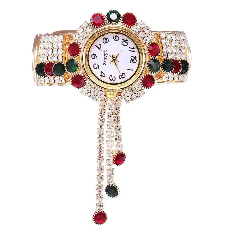 Fashion Women's Quartz Watch with Rhinestones and Adjustable Bangle