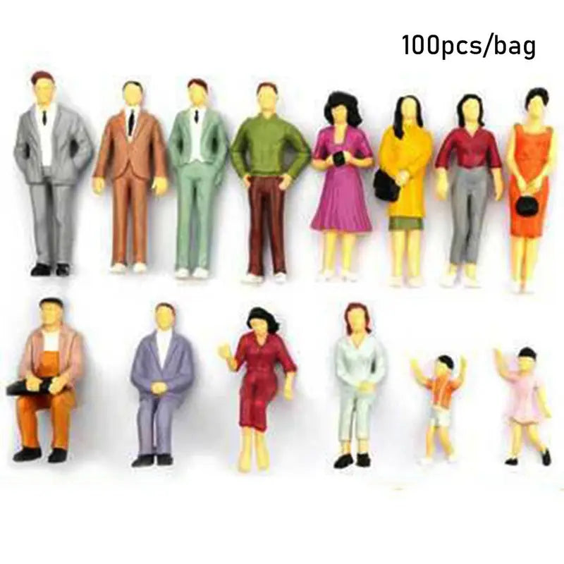 100Pcs Scale Model People Figures for Train Layouts - Painted Passengers in Various Poses