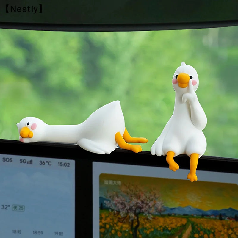 Cute Resin Animal Decor for Desk Car Monitor - 3D Duck Figurine Gift