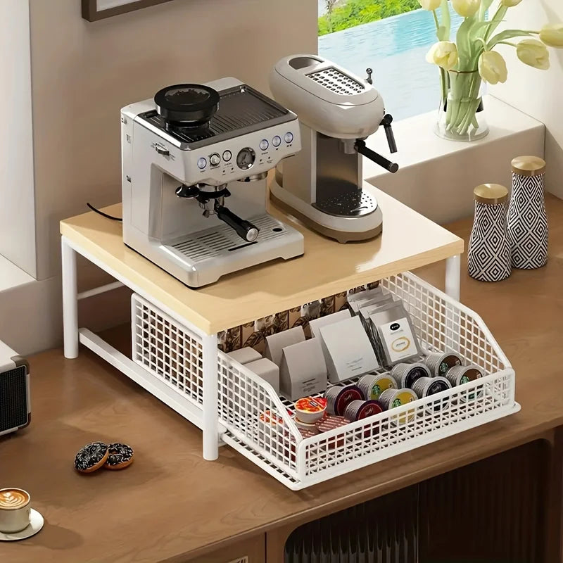 Vertical Microwave Stand with Drawer and Baking Rack - Multi-Function Kitchen Shelf