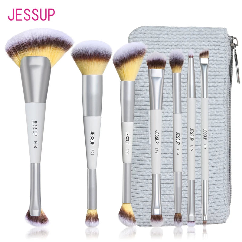 7-Piece Dual-Ended Makeup Brush Set with Travel Bag - Professional Face & Eye Tools