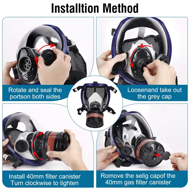 Full Face Respirator Gas Mask with Activated Carbon Filter Canister for Fumes and Chemical Protection